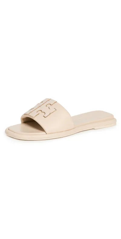 Tory Burch Double T Sport Slides Dulce De Leche/gold