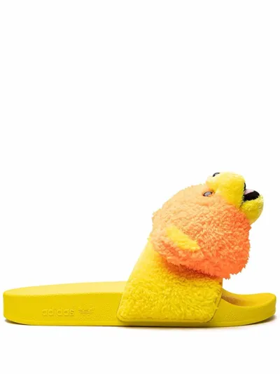 Adidas Originals X Jeremy Scott Teddy Bear Adilette Slides In Yellow