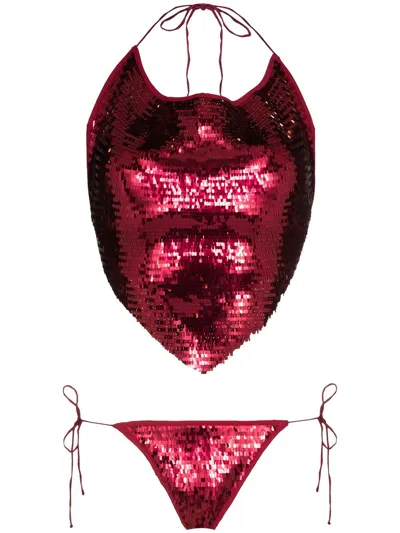 Oseree Red Sequined Bandana Bikini