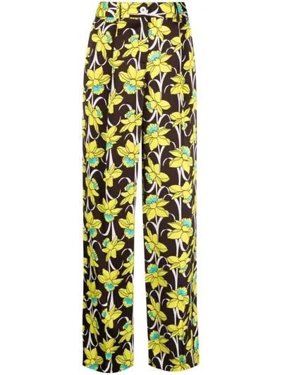 P.a.r.o.s.h Daffodils-print Straight-leg Trousers In Braun