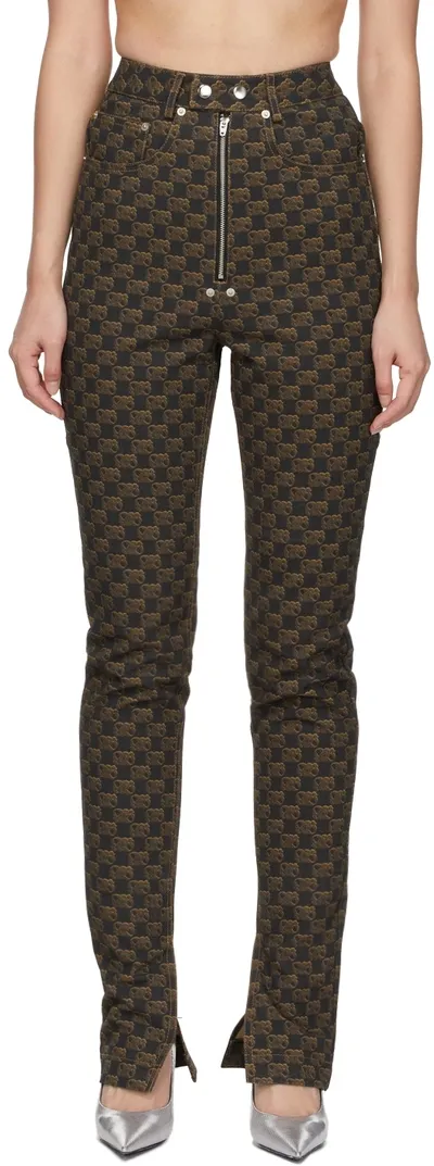 Bonbom Brown Monogram Slit Bottom Jeans In Dark Brown