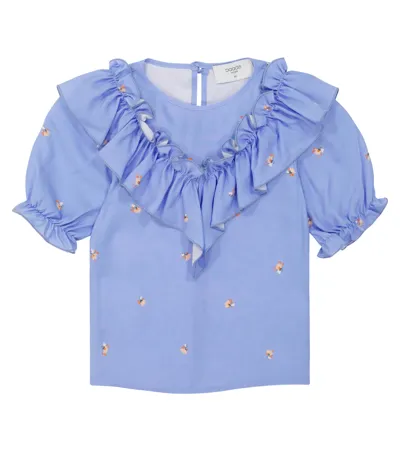 Paade Mode Kids' Linley Ruffle-trimmed Top In Linley Blue