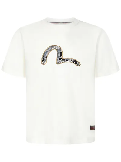 Evisu White Crewneck Logoed T-shirt