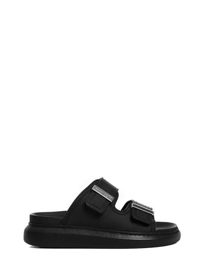 Alexander Mcqueen Black Rubber Hybrid Sandals In Black/silver