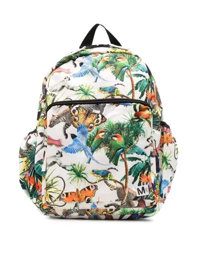 Molo Kids' Graphic-print Zip-up Backpack In Green