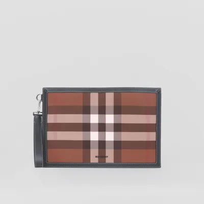 Burberry Check-pattern Leather Pouch In Dark Birch Brown