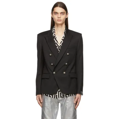 Balmain Embossed-button Double-breasted Blazer In 0pa Noir