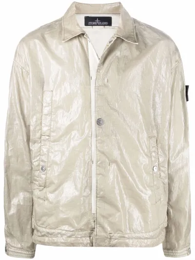 Stone Island Shadow Project Sand Lacquered Effect Linen Field Jacket In Beige