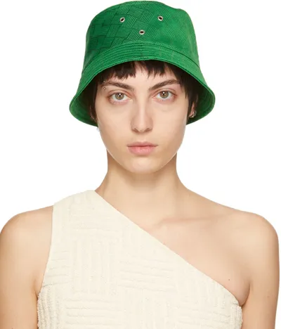 Bottega Veneta Green Intreccio Jacquard Bucket Hat In 3708 Parakeet