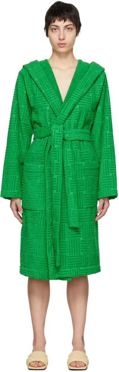 Bottega Veneta Intrecciato Jacquard Cotton Terry Bathrobe In Green