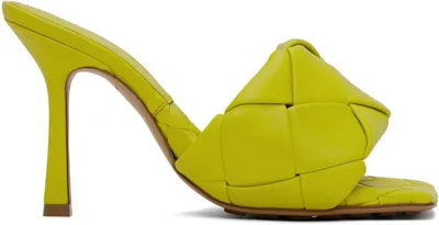 Bottega Veneta Yellow Maxi Intreccio Lido Heeled Sandals In 7278 Kiwi