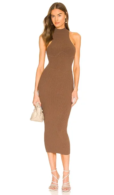 Michael Costello Annalie Long Midi Dress In Brown