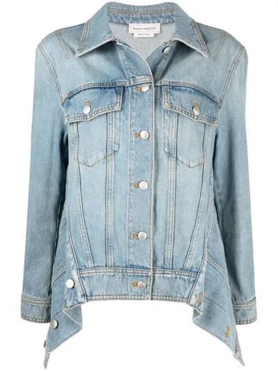 Alexander Mcqueen Illustration-print Denim Jacket In Blau