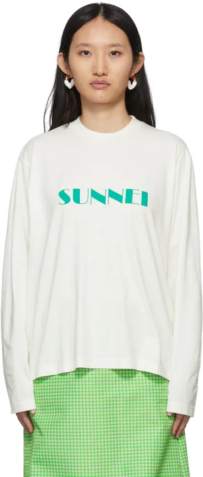 Sunnei White/green Logo-print Long-sleeved T-shirt