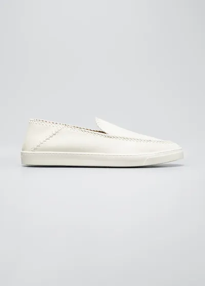 Giorgio Armani Men's Woven Leather Slip-on Sneakers In Cream