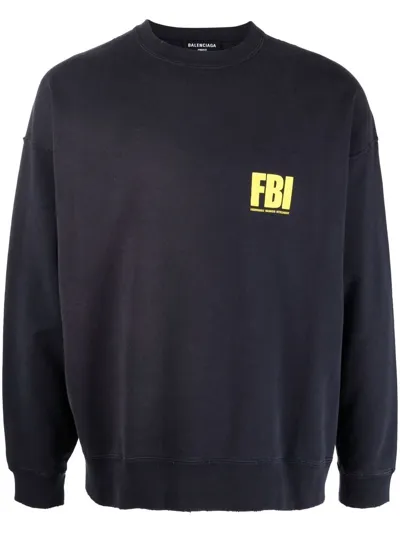 Balenciaga Fbi-print Crewneck Sweater Blue