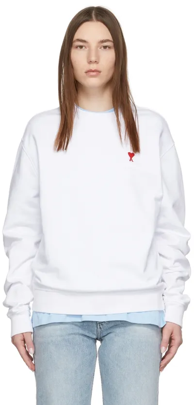 Ami Alexandre Mattiussi Ami Logo Embroidered Crewneck Sweatshirt In White