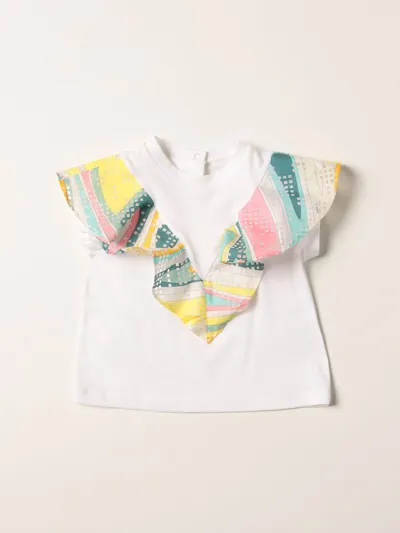 Emilio Pucci Babies' T-shirt With Patterned Rouches In White