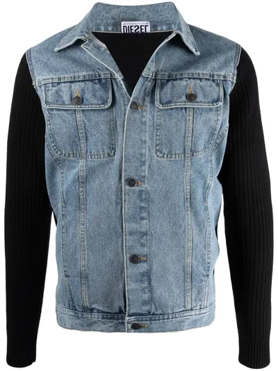 Diesel Knit Sleeves Denim Jacket In Multicolor