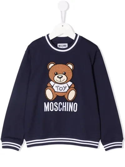 Moschino Kids' Logo-embroidered Sweatshirt In Blue