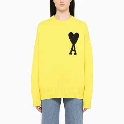 Ami Alexandre Mattiussi Yellow Intarsia-logo Cardigan