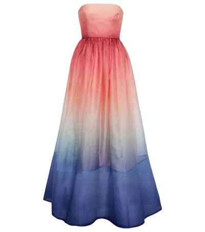 Zimmermann Postcard Strapless Degradé Silk And Linen-blend Maxi Dress In Ombre Dawn