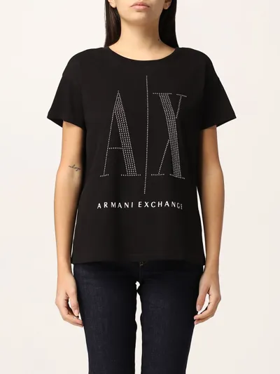 Armani Exchange Logo-studded Cotton T-shirt In Black