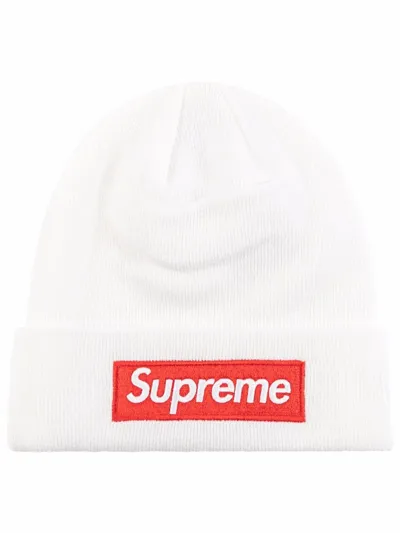 Supreme X New Era Box Logo Beanie In Weiss