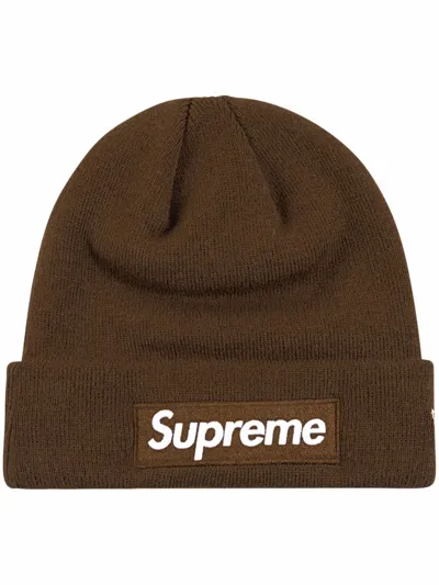 Supreme X New Era Box Logo Beanie In Brown