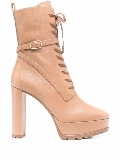 Aquazzura Lace-up Platform Ankle Boots In Neutrals