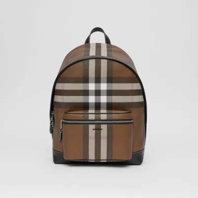 Burberry Check Backpack In Dark Birch Brown