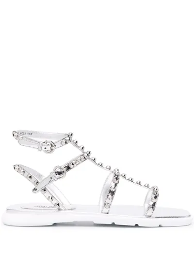 Miu Miu Studded Flat Sandals In Grey