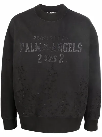 Palm Angels Logo-print Distressed-effect Sweatshirt In Black