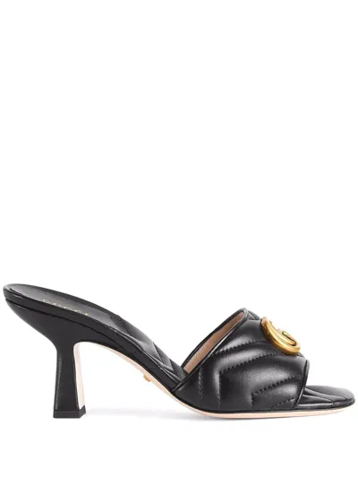 Gucci Marmont Quilted Medallion Mule Sandals In Nero