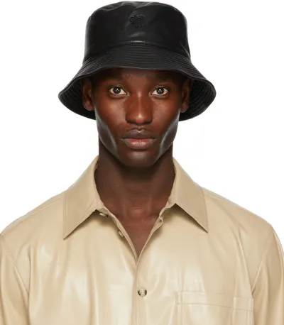 Nanushka Black Recycled Leather Caran Bucket Hat In Shiitake