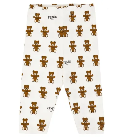 Fendi Baby Printed Cotton-blend Leggings In Gesso