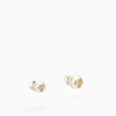 Saint Laurent Pearl Earrings With Monogram In Metal