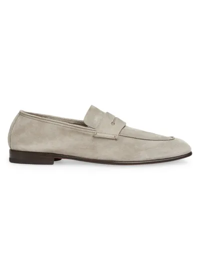 Zegna Men's Suede Lasola Penny Loafers In Light Grey