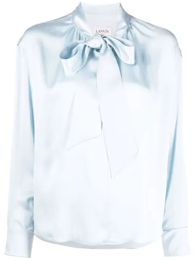 Lanvin Ribbon-fastened Silk Blouse In Blau