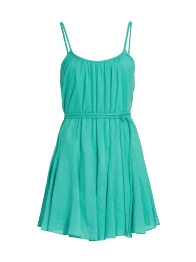 Alice And Olivia Raina Godet Braided Minidress In Aqua