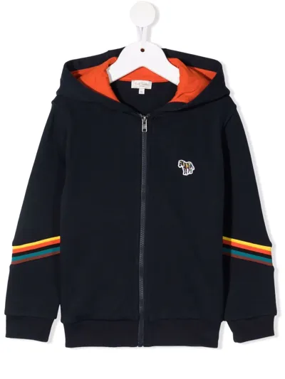 Paul Smith Junior Kids' Cotton Blend Zip Hoodie W/ Logo In Navy