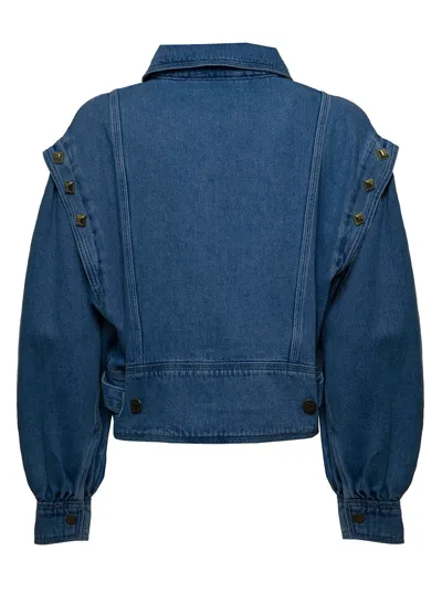 Twinset Cropped Denim Jacket With Studs In Blu