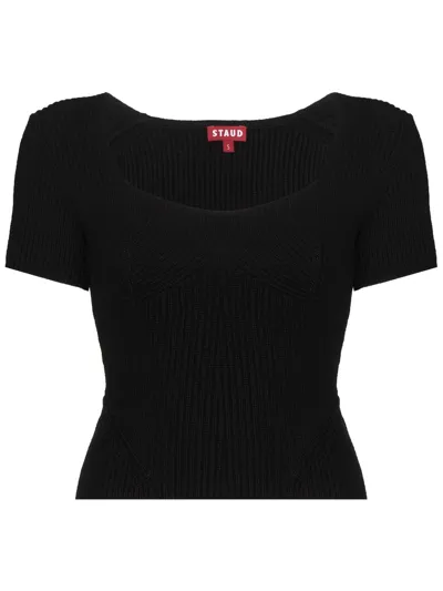 Staud Sweetheart-neck Ribbed Top In Black