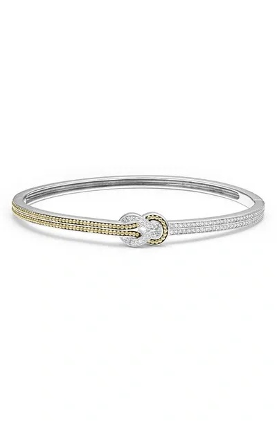 Lagos 18k Yellow Gold & Sterling Silver Newport Diamond Knot Hinged Bangle Bracelet In Silver/gold