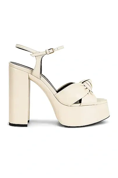 Saint Laurent Bianca Knotted Linen Platform Sandals In Pearl