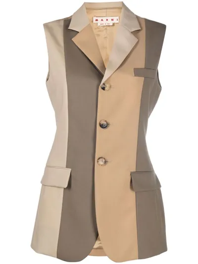 Marni Panelled Wool Waistcoat In Neutrals