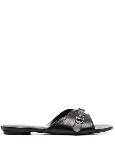 Balenciaga Cagole Embellished Textured-leather Sandals In Black