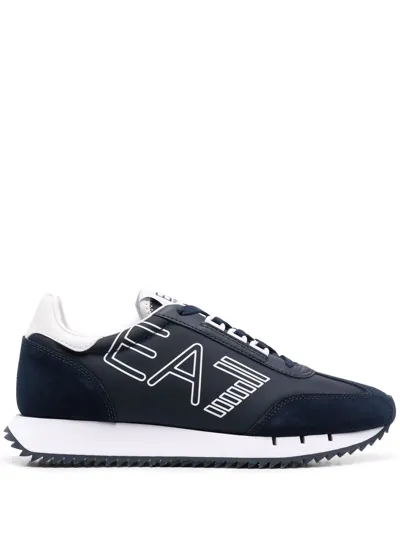 Ea7 Logo-print Lace-up Sneakers In Blue