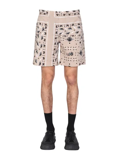 Msgm Paisley Pattern Bermuda In Beige