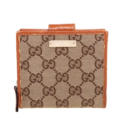 Pre-owned Gucci Beige Gg Canvas Zip Around French Compact Wallet